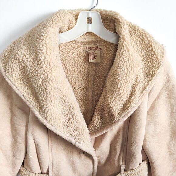 Penny Lane Coat Small Y2K 90s Boho Hippie Paris Blues Faux Suede Shearling Belt - Picture 2 of 11